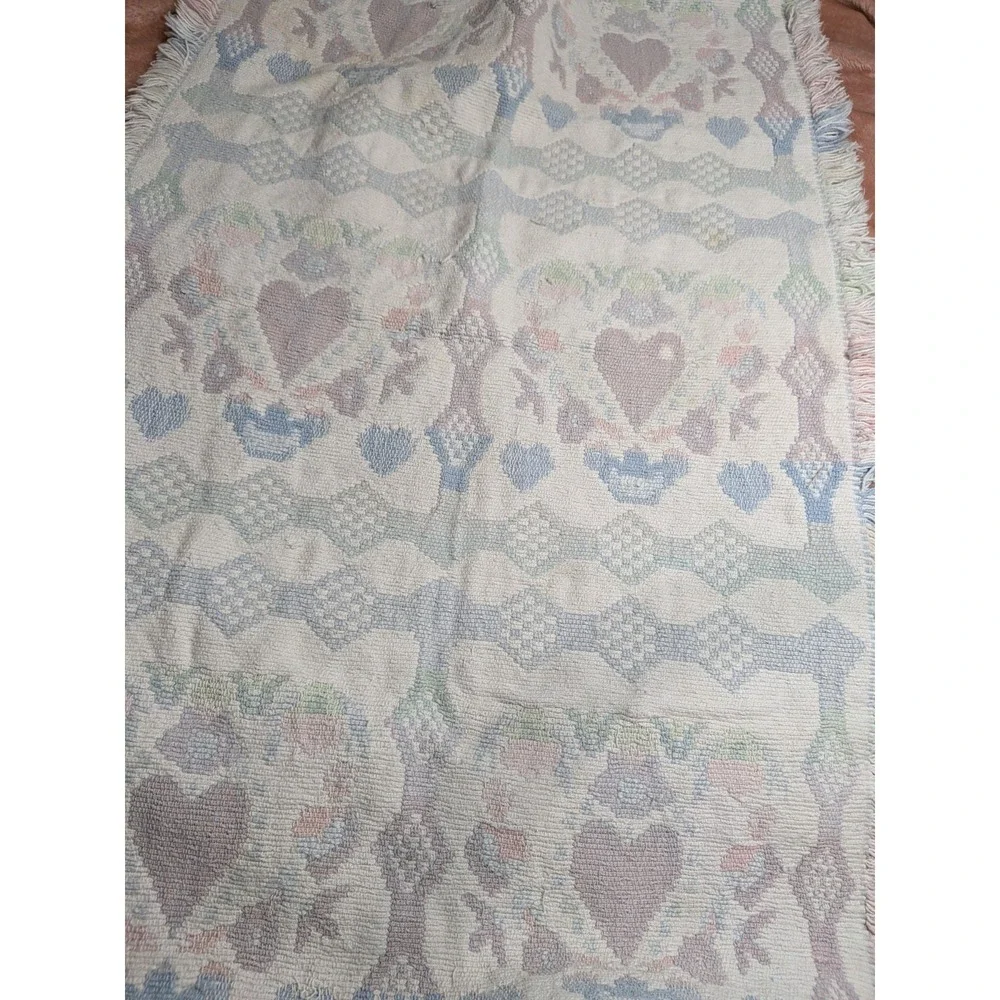 Vintage Cottagecore Nursery Throw Pastel Heart Decor Tapestry Throw Rug Pink